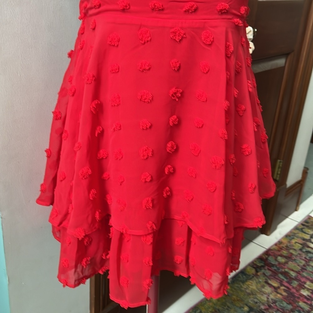 Lulu’s  NWT  Swiss dot  Red  spaghetti strap halter dress  sheer/ lining  size S - Picture 4 of 13